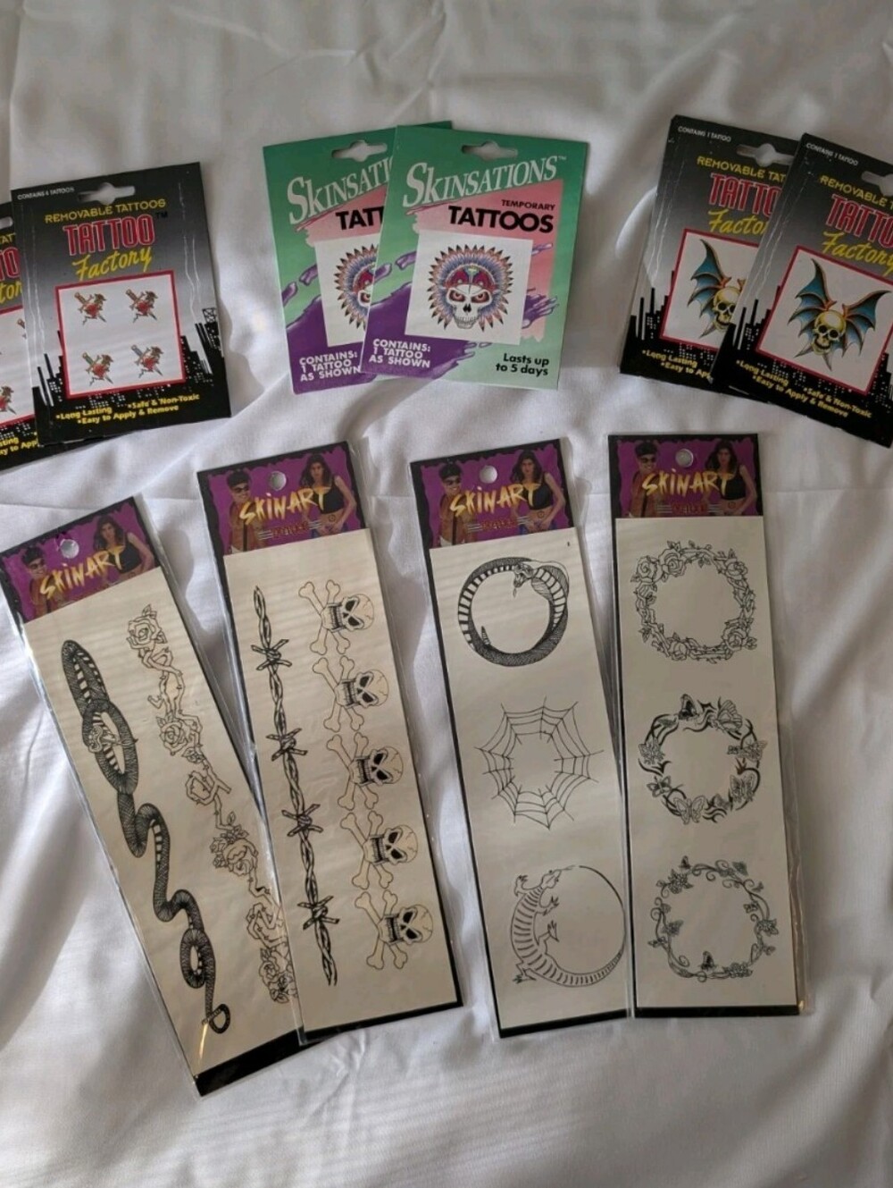 Vintage 90s Temporary Tattoos NOS Skull Heart Snake Rose Animal New
